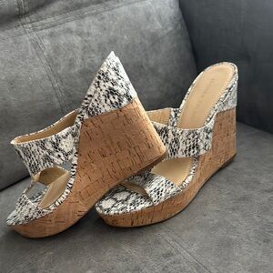 Black and White Snakeskin Wedge Sandals